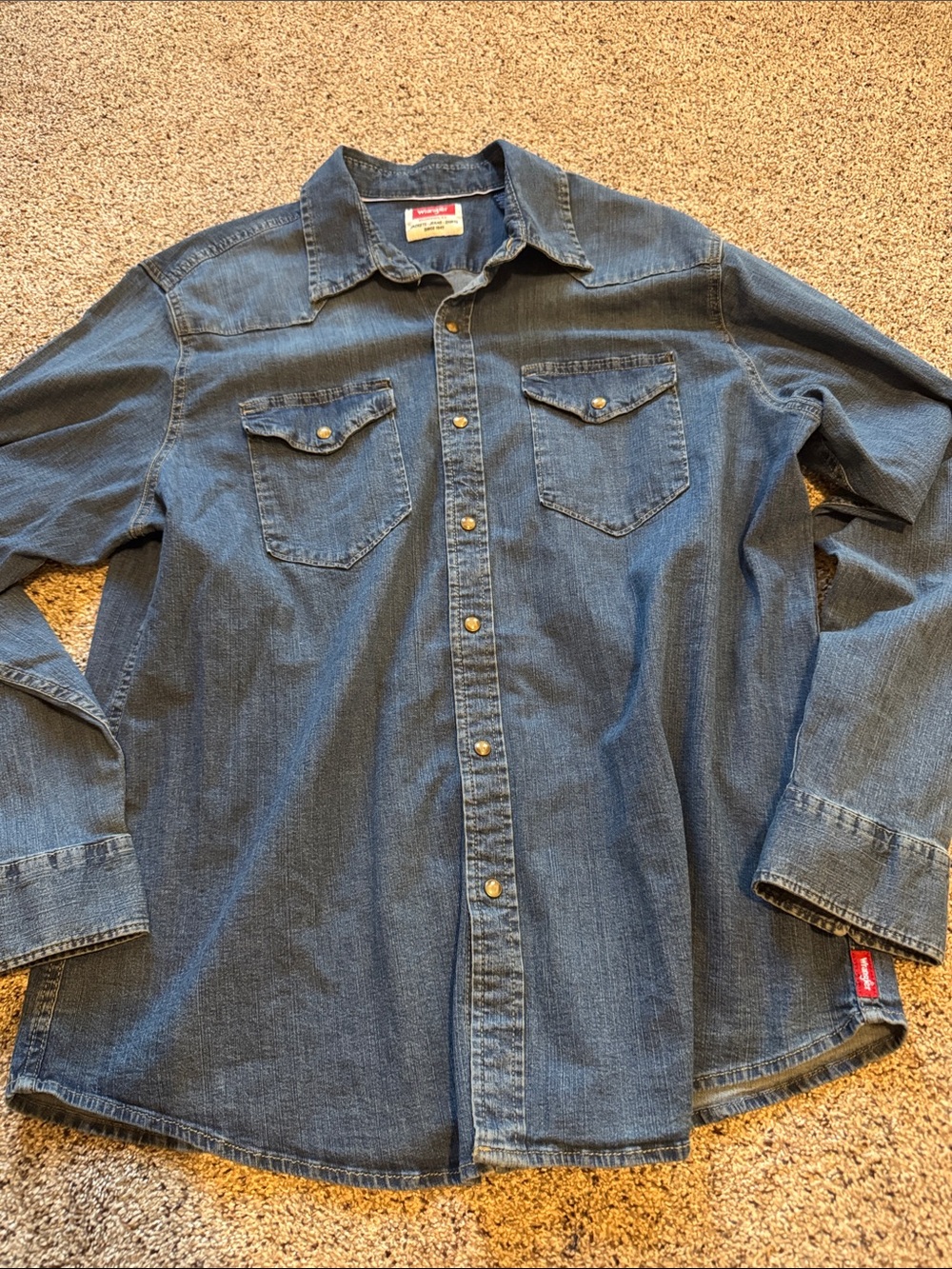 Wrangler Men's Dark Blue Denim Pearl Snap Western Cowboy Rodeo Shirt size XL